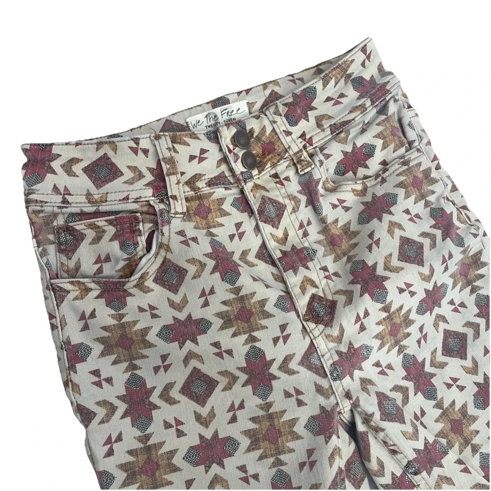 Free People Wild Child We The Free Women Skinny Jeans Aztec Print Boho Sz 27 EUC - Picture 2 of 7
